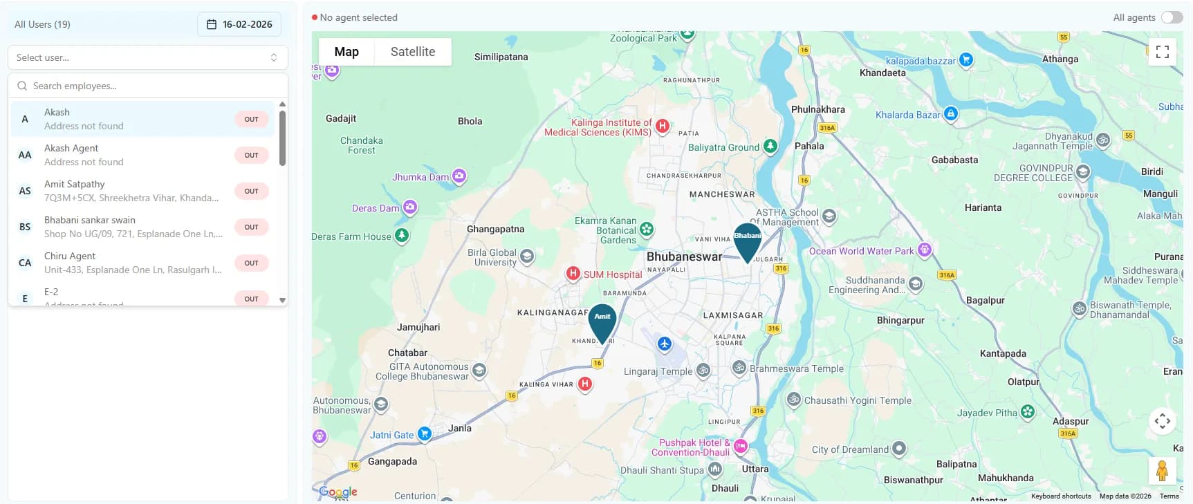 OneBI Employee GPS Location Tracking Dashboard and Live Field Team Map